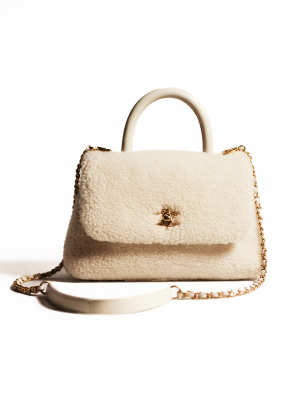 Chanel Cream Shearling Coco Handle Handbag